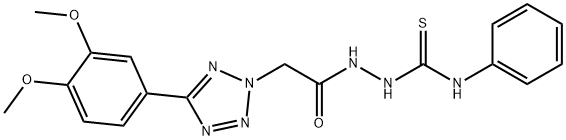 2H-Tetrazole-2-acetic acid, 5-(3,4-dimethoxyphenyl)-, 2-((phenylamino) thioxomethyl)hydrazide Struktur