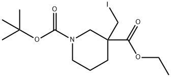 1,3-Piperidinedicarboxylic acid, 3-(iodoMethyl)-, 1-(1,1-diMethylethyl) 3-ethyl ester Struktur