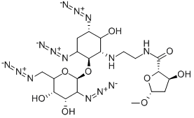 4,6-DIAZIDO-2,4,5,6-TETRADEOXY-2-[[2-[(2-DEOXY-1-O-METHYL-D-ERYTHRO-PENTOFURANURONOYL)AMINO]ETHYL]AMINO]-3-O-(2,6-DIAZIDO-2,6-DIDEOXY-D-GLUCOPYRANOSYL)-D-MYO-INOSITOL Struktur