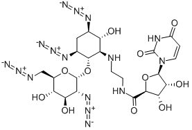 1,3-DIAZIDO-1,2,3,5-TETRADEOXY-4-O-(2,6-DIAZIDO-2,6-DIDEOXY-D-GLUCOPYRANOSYL)-5-[[2-[[1,2-DIDEOXY-1-(3,4-DIHYDRO-5-METHYL-2,4-DIOXO-1(2H)-PYRIMIDINYL)-D-ERYTHRO-PENTOFURANURONOYL]AMINO]ETHYL]AMINO]-D-MYO-INOSITOL Struktur