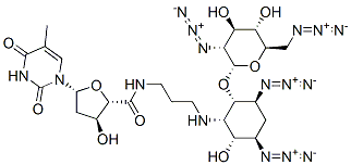 (2S,3S,5R)-N-(3-((1S,2S,3S,5R,6R)-3,5-DIAZIDO-2-((2S,3R,4R,5S,6R)-3-AZIDO-6-(AZIDOMETHYL)-4,5-DIHYDROXYTETRAHYDRO-2H-PYRAN-2-YLOXY)-6-HYDROXYCYCLOHEXYLAMINO)PROPYL)-3-HYDROXY-5-(5-METHYL-2,4-DIOXO-3,4-DIHYDROPYRIMIDIN-1(2H)-YL)TETRAHYDROFURAN-2-CARBOXAMIDE Struktur