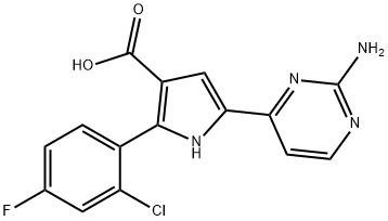 1H-Pyrrole-3-carboxylic  acid,  5-(2-amino-4-pyrimidinyl)-2-(2-chloro-4-fluorophenyl)- Struktur