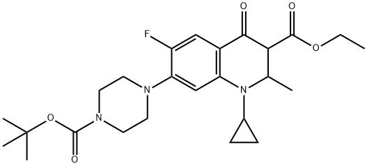 3-Quinolinecarboxylic acid, 1-cyclopropyl-7-[4-[(1,1-diMethylethoxy)carbonyl]-1-piperazinyl]-6-fluoro-1,2,3,4-tetrahydro-2-Methyl-4-oxo-, ethyl ester Struktur