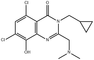 4(3H)-Quinazolinone,  5,7-dichloro-3-(cyclopropylmethyl)-2-[(dimethylamino)methyl]-8-hydroxy- Struktur