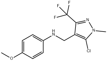 N-{[5-chloro-1-methyl-3-(trifluoromethyl)-1H-pyrazol-4-yl]methyl}-4-methoxyaniline Struktur