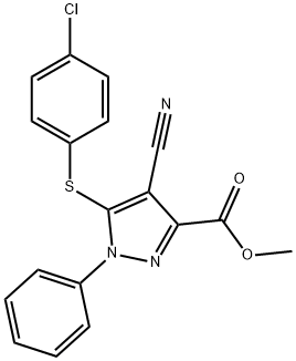 methyl 5-[(4-chlorophenyl)sulfanyl]-4-cyano-1-phenyl-1H-pyrazole-3-carboxylate Struktur