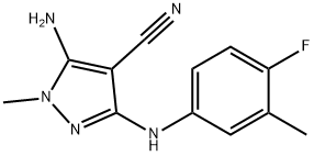 5-amino-3-(4-fluoro-3-methylanilino)-1-methyl-1H-pyrazole-4-carbonitrile Struktur