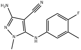 3-amino-5-(4-fluoro-3-methylanilino)-1-methyl-1H-pyrazole-4-carbonitrile Struktur