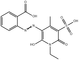 Benzoic  acid,  2-[2-(1-ethyl-1,6-dihydro-2-hydroxy-4-methyl-6-oxo-5-sulfo-3-pyridinyl)diazenyl]- Struktur