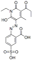 Benzoic  acid,  2-[2-[1-ethyl-1,6-dihydro-2-hydroxy-4-methyl-6-oxo-5-(1-oxopropyl)-3-pyridinyl]diazenyl]-5-sulfo- Struktur