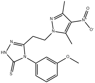 3H-1,2,4-Triazole-3-thione,  5-[2-(3,5-dimethyl-4-nitro-1H-pyrazol-1-yl)ethyl]-2,4-dihydro-4-(3-methoxyphenyl)- Struktur