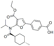 3-Furancarboxylic  acid,  5-(4-carboxyphenyl)-2-[[(trans-4-methylcyclohexyl)carbonyl](1-methylethyl)amino]-,  3-ethyl  ester Struktur