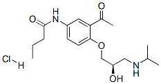 Butanamide, N-[3-acetyl-4-[2-hydroxy-3-[(1-methylethyl)amino]propoxy]phenyl]-, monohydrochloride, (R)- Struktur