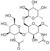 Methyl 2-Acetamido-4-O-(2-acetamido-2-deoxy-b-D-gluco- pyranosyl)-2-deoxy-6-O-(a-L-fucopyranosyl)-b-D-glucopyranoside Struktur