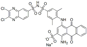 sodium 1-amino-4-[4-[[(2,3-dichloro-6-quinoxalinyl)sulphonyl]sulphamoyl]-2,6-dimethylphenyl]amino-9,10-dihydro-9,10-dioxoanthracene-2-sulphonate Struktur