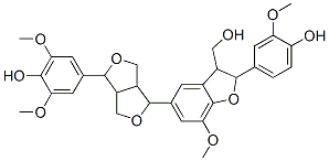 2,3-Dihydro-2-(4-hydroxy-3-methoxyphenyl)-7-methoxy-5-[tetrahydro-4-(4-hydroxy-3,5-dimethoxyphenyl)-1H,3H-furo[3,4-c]furan-1-yl]-3-benzofuranmethanol Struktur