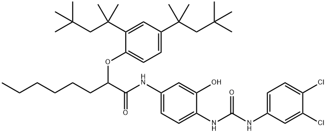 2-[2,4-Bis(1,1,3,3-tetramethylbutyl)phenoxy]-N-[4-[3-(3,4-dichlorophenyl)ureido]-3-hydroxyphenyl]octanamide Struktur