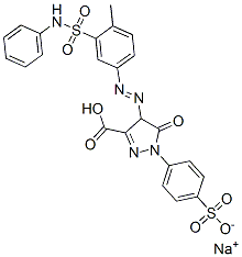 sodium hydrogen 4,5-dihydro-4-[[4-methyl-3-[(phenylamino)sulphonyl]phenyl]azo]-5-oxo-1-(4-sulphonatophenyl)-1H-pyrazole-3-carboxylate Struktur