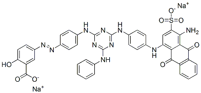 disodium 5-[[4-[[4-[[4-[(4-amino-9,10-dihydro-9,10-dioxo-3-sulphonato-1-anthryl)amino]phenyl]amino]-6-(phenylamino)-1,3,5-triazin-2-yl]amino]phenyl]azo]salicylate  Struktur