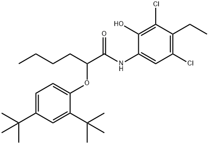 2,4-Dichlor-3-ethyl-6-(2,4-di-tert.-butylphenoxi)-hexanoylamino)-phenol Struktur