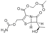 acetyloxymethyl (5R,6R)-3-(carbamoyloxymethyl)-6-(1-hydroxyethyl)-7-oxo-4-thia-1-azabicyclo[3.2.0]hept-2-ene-2-carboxylate Struktur