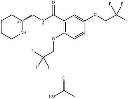 Benzamide, N-(2-piperidinylmethyl)-2,5-bis(2,2,2-trifluoroethoxy)-, (R)-, monoacetate Struktur