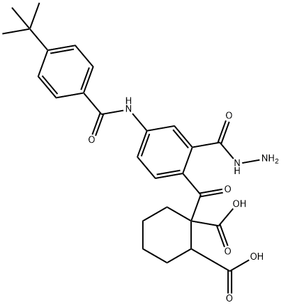 2-[(2-{4-[(4-tert-butylbenzoyl)amino]benzoyl}hydrazino)carbonyl]cyclohexanecarboxylic acid Struktur