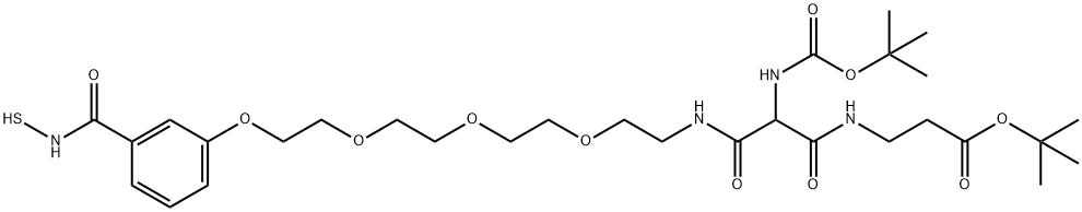 tert-Butyl 14-(N-Boc-amino)-1-[3-(mercaptocarbamoyl)phenoxy]-13,15-dioxo-3,6,9-trioxa- 12,16-diazanonadecan-19-oate Struktur