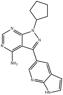 1-Cyclopentyl-3-(1H-pyrrolo[2,3-b]pyridin-5-yl)-1H-pyrazolo[3,4-d]pyrimidin-4-amine Struktur