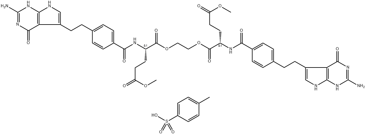 N-[4-[2-(2-Amino-4,7-dihydro-4-oxo-3H-pyrrolo[2,3-d]pyrimidin-5-yl)ethyl]benzoyl]-L-glutamic acid 1,1'-(1,2-ethanediyl) 5,5'-dimethyl ester 4-methylbenzenesulfonate Struktur