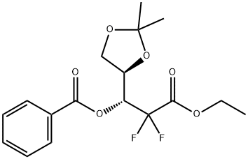 (R)-1-((R)-2,2-dimethyl-1,3-dioxolan-4-yl)-3-ethoxy-2,2-difluoro-3-oxopropyl benzoate Struktur