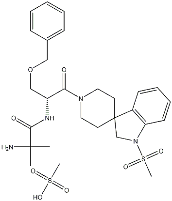 Propanamide, 2-amino-N-(2-(1,2-dihydro-1-(methylsulfonyl)spiro(3H-indole-3,4'-piperidin)-1'-yl)-2-oxo-1-((phenylmethoxy)methyl)ethyl)-2-methyl-, (R)-, monomethanesulfonate Structure