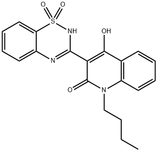 1-Butyl-3-(1,1-dioxido-2H-1,2,4-benzothiadiazin-3-yl)-4-hydroxy-2(1H)-quinolinone Struktur