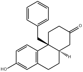 2(1H)-Phenanthrenone, 3,4,4a,9,10,10a-hexahydro-7-hydroxy-4a-(phenylmethyl)-, (4aS,10aR)- Struktur