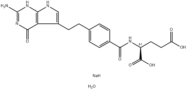 N-[4-[2-(2-Amino-4,7-dihydro-4-oxo-3H-pyrrolo[2,3-d]pyrimidin-5-yl)ethyl]benzoyl]-L-glutamic acid  disodium salt hydrate Structure