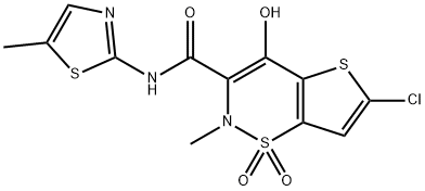 6-Chloro-4-hydroxy-2-methyl-N-(5-methyl-2-thiazolyl)-2H-thieno[2,3-e]-1,2-thiazine-3-carboxamide 1,1-Dioxide

 Struktur