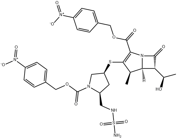 (4R,5S,6S)-3-[[(3S,5S)-5-[[(Aminosulfonyl)amino]methyl]-1-[[(4-nitrophenyl)methoxy]carbonyl]-3-pyrrolidinyl]thio]-6-[(1R)-1-hydroxyethyl]-4-methyl-7-oxo-1-azabicyclo[3.2.0]hept-2-ene-2-carboxylic acid (4-nitrophenyl)methyl ester Struktur