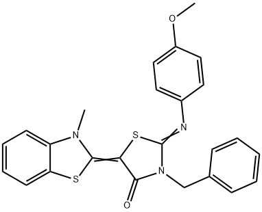 (2E,5E)-3-benzyl-2-(4-methoxyphenylimino)-5-(3-methylbenzo[d]thiazol-2(3H)-ylidene)thiazolidin-4-one Struktur