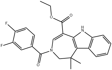 (E)-ethyl 3-(3,4-difluorobenzoyl)-1,1-dimethyl-1,2,3,6-tetrahydroazepino[4,5-b]indole-5-carboxylate Struktur