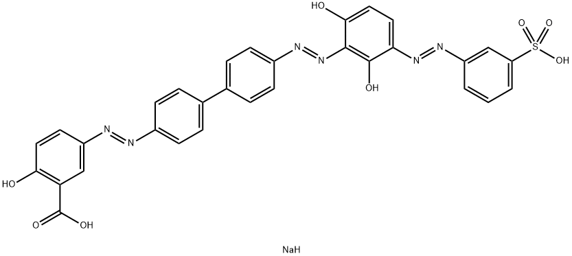 2-Hydroxy-5-[[4'-[[2,6-dihydroxy-3-[(3-sulfophenyl)azo]phenyl]azo]-1,1'-biphenyl-4-yl]azo]benzoic acid disodium salt Struktur