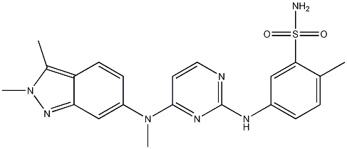 5-{4-[(2,3-Dimethyl-2H-indazol-6-yl)-methyl-amino]-pyrimidin-2-ylamino}-2-methyl-benzenesulfonamide Struktur