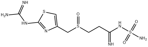 3-[2-(Diaminomethyleneamino)-1,3-thiazol-4-ylmethylsulphinyl]-N-sulphamoylpropanamidine Struktur