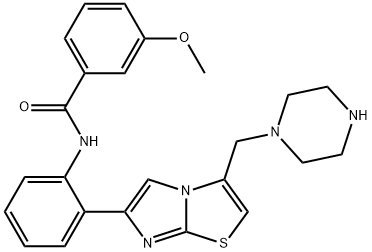 3-methoxy-N-(2-(3-(piperazin-1-ylmethyl)imidazo[2,1-b]thiazol-6-yl)phenyl)benzamide Struktur