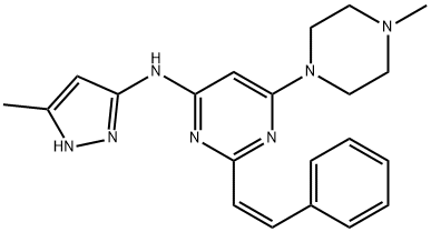 6-(4-Methyl-1-piperazinyl)-N-(5-methyl-1H-pyrazol-3-yl)-2-[(1Z)-2-phenylethenyl]-4-pyrimidinamine Struktur