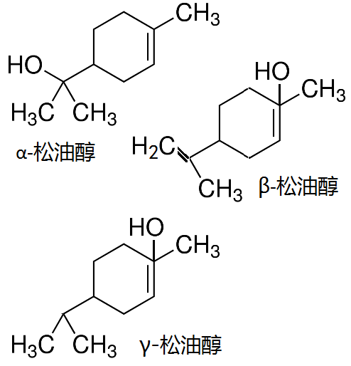 松油醇α，β，γ三種異構(gòu)體的化學(xué)結(jié)構(gòu)式