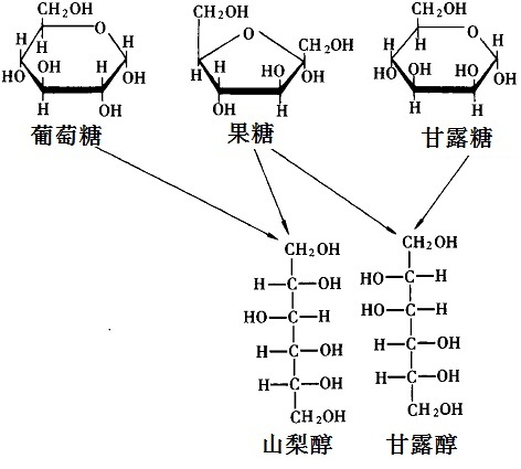 山梨醇、甘露醇及其相應(yīng)單糖的化學(xué)結(jié)構(gòu)式