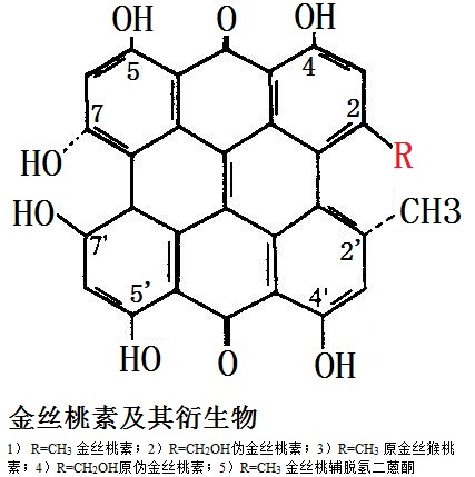 金絲桃素及其衍生物結構式