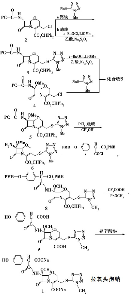 拉氧頭孢鈉的合成路線