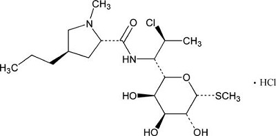 The chemical structure of the clindamycin hydrochloride