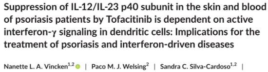 托法替尼對銀屑病患者皮膚和血液中IL-12/IL-23 p40亞單位的抑制依賴于樹突狀細(xì)胞中活性干擾素-γ信號傳導(dǎo)研究